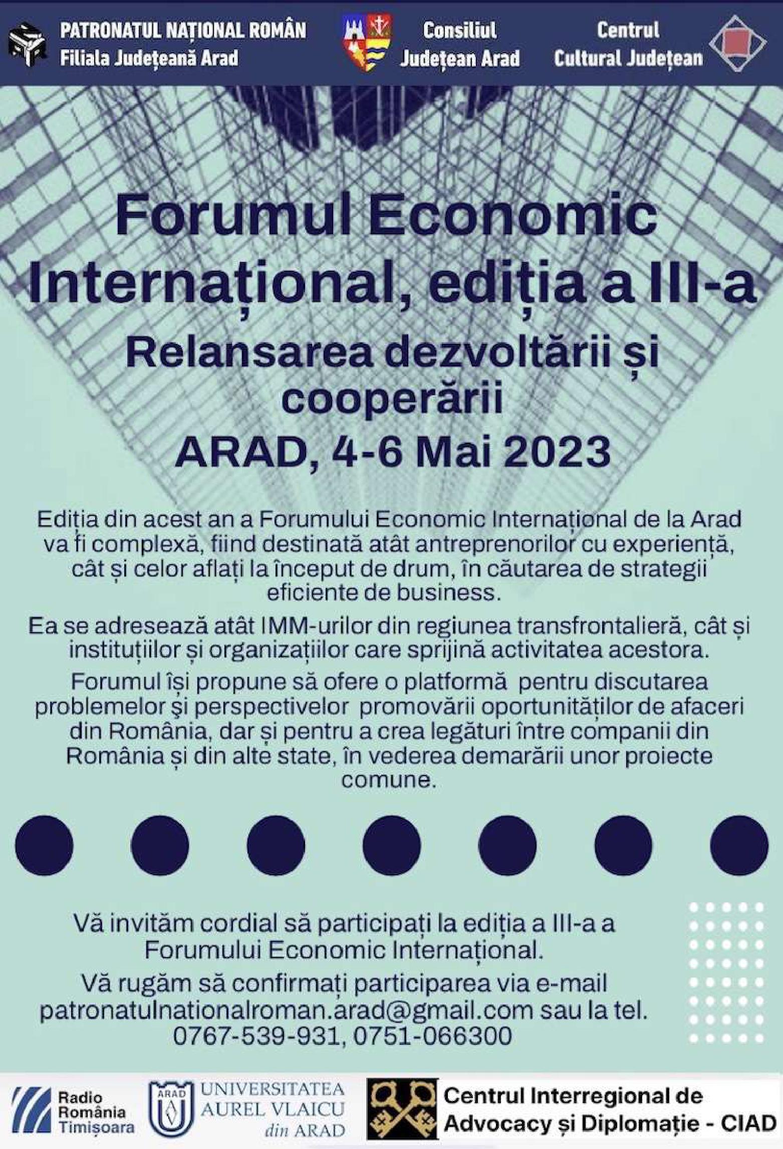 Forum Economic la Arad: relansarea dezvoltării și cooperării